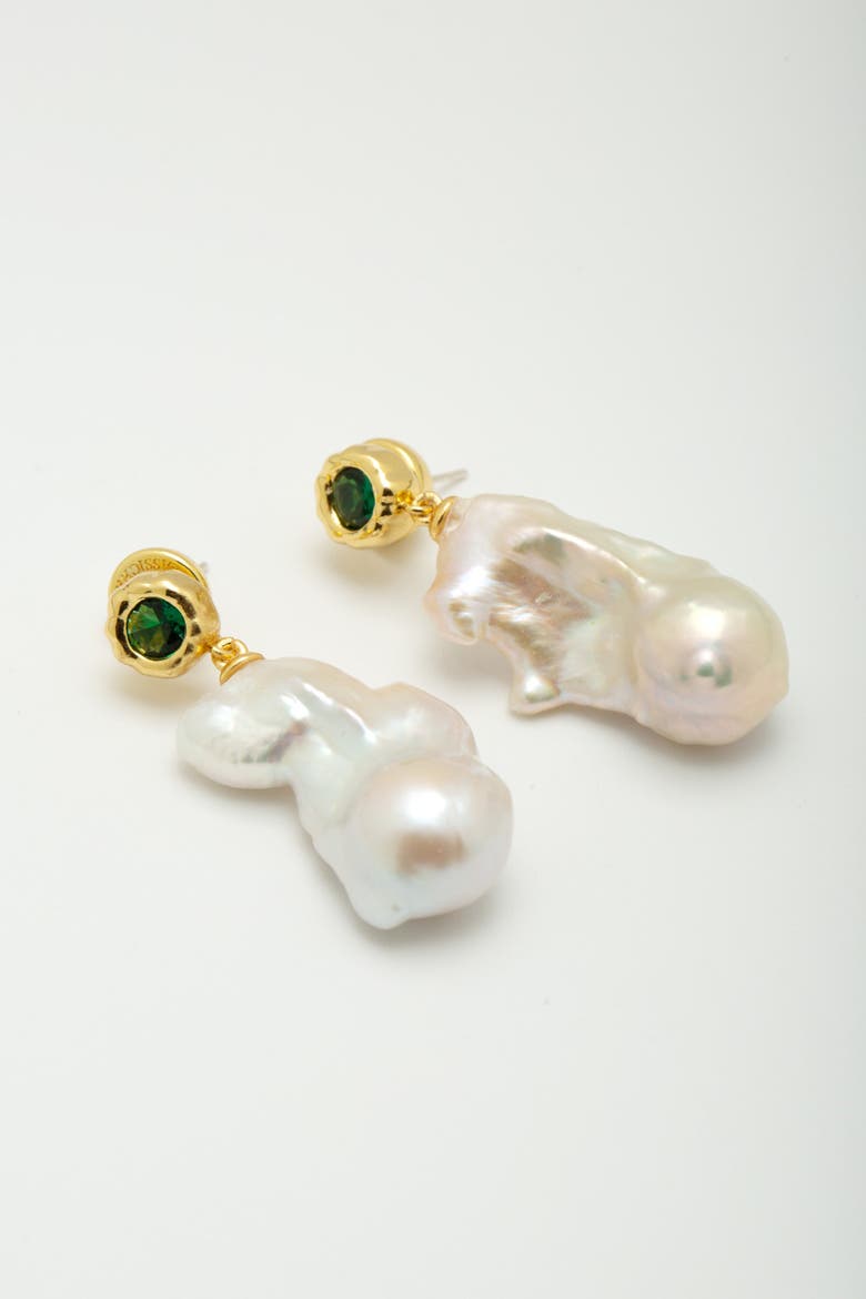 Skyler Freshwater Baroque Pearl Drop Earrings, Alternate, color, Gold/Green
