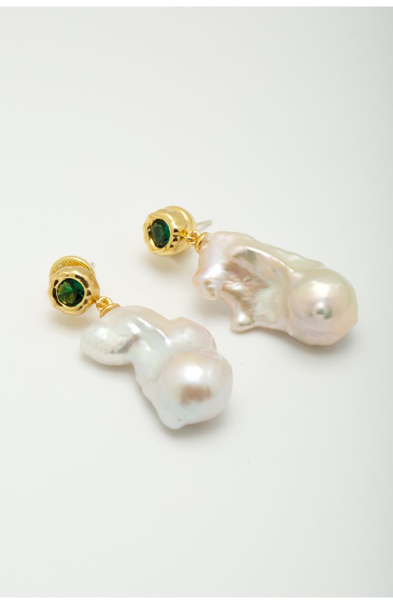 Classicharms Skyler Freshwater Baroque Pearl Drop Earrings, Alternate, color, Gold/Green