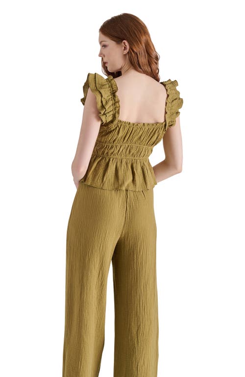 Steve Madden Button Front Peplum Top In Brown