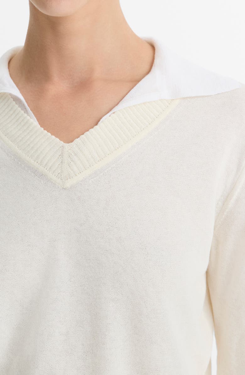 Vince Fine Gauge Collared Sweater, Alternate, color, Bell/ Optic White