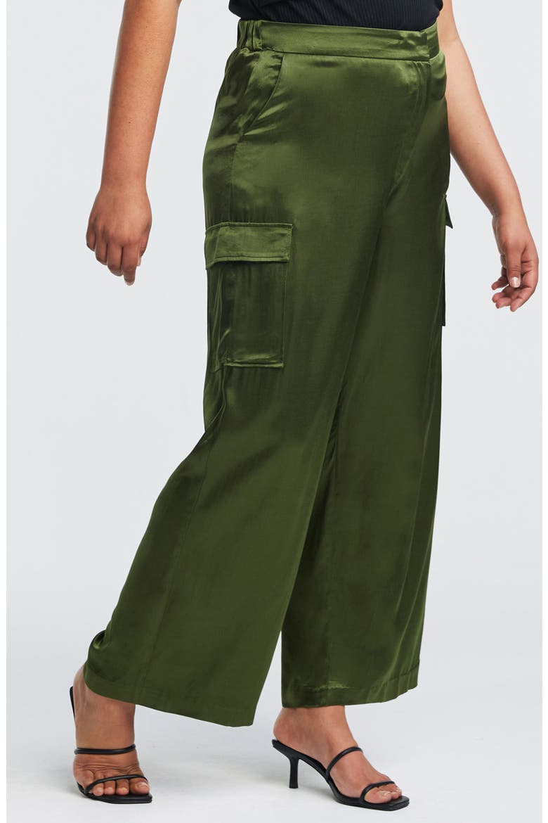 Tess Satin Wide Leg Pants, Alternate, color, OLIVE