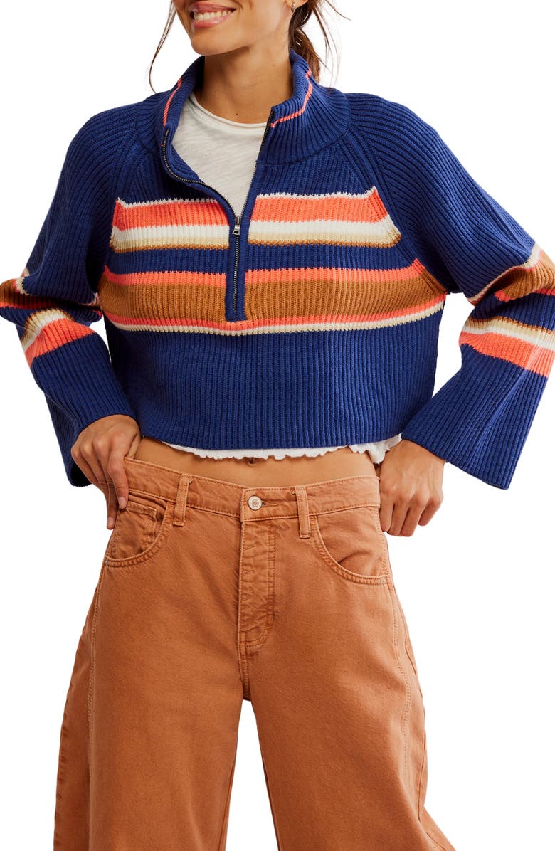 Free People Greta Stripe Half Zip Sweater, Main, color, Indigo Pura Combo