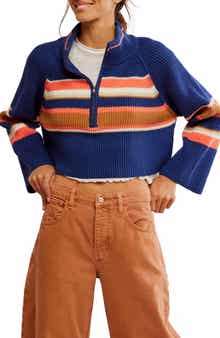 Free People Greta Stripe Half Zip Sweater