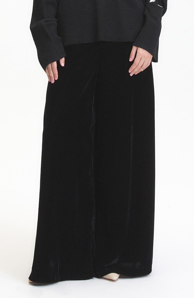 DELUC Daisy Velvet Wide Leg Pants, Main, color, Black
