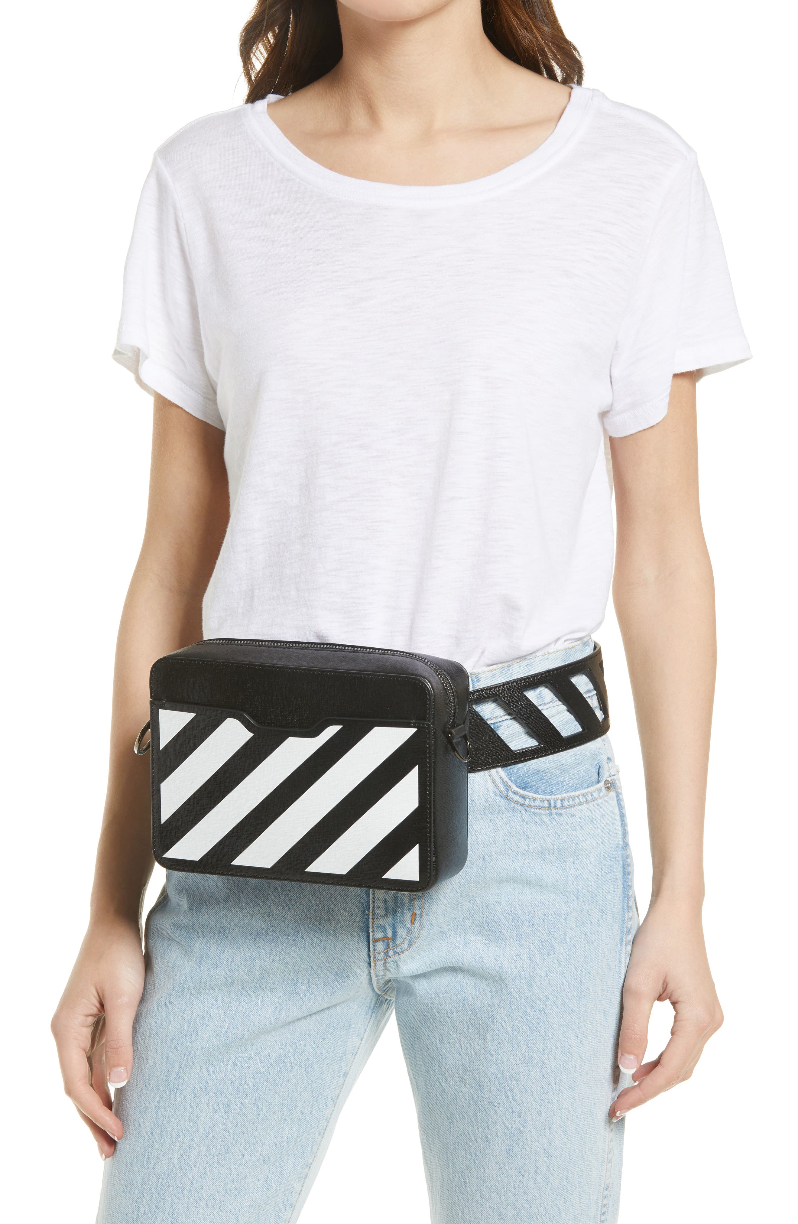 Off-White Diagonal Stripe Camera Belt Bag, Alternate, color, 