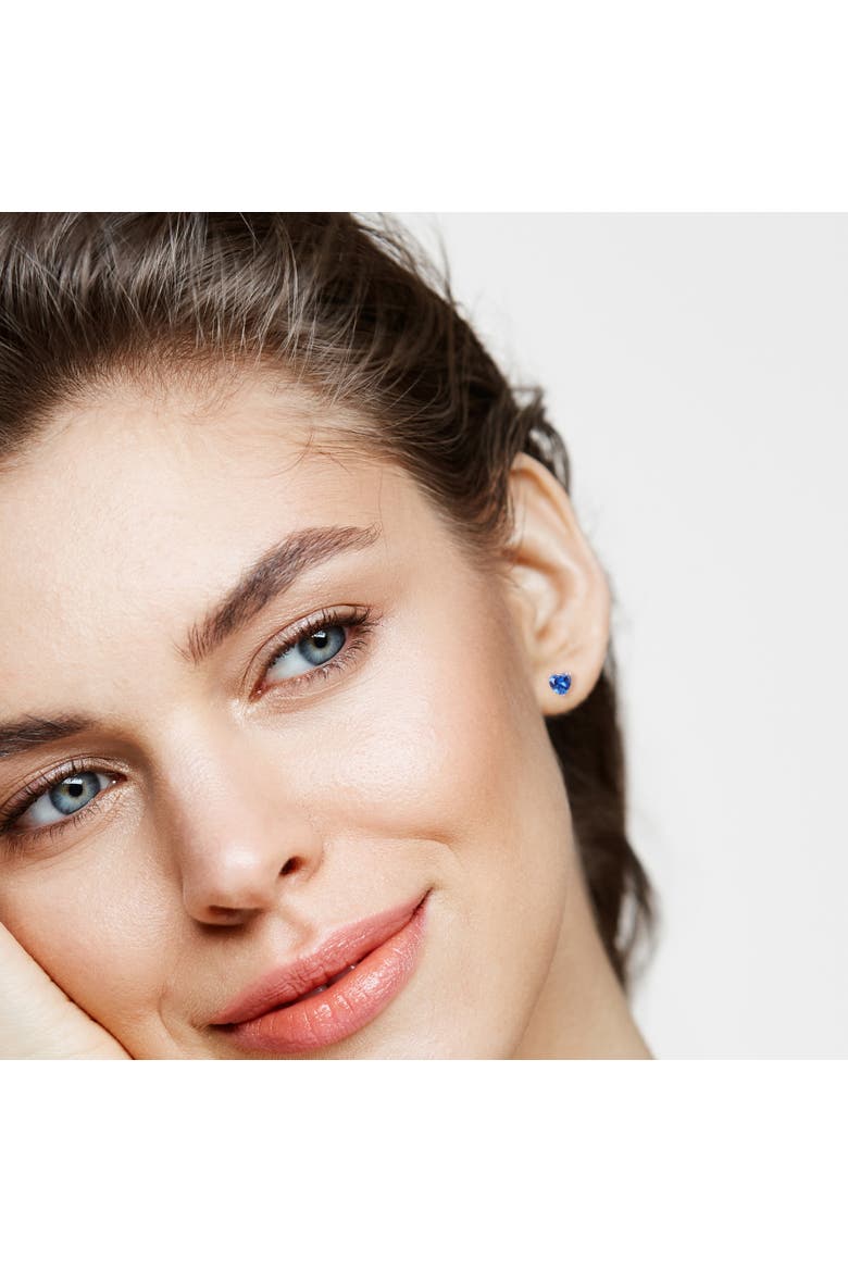 Color Zirconia Heart Stud Earrings Plated, Alternate, color, Blue CZ