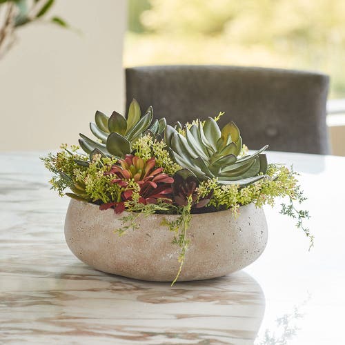 Cg Hunter Round Artificial Succulent Arrangement, Natural Planter In Green