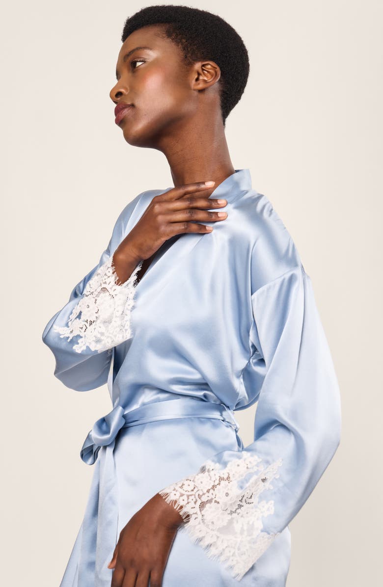 Petite Plume Periwinkle Lace Mulberry Silk Robe, Alternate, color, 