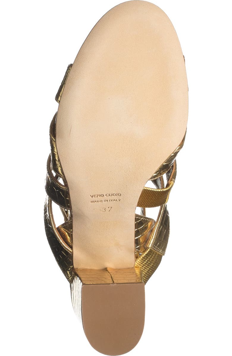 Paris Texas Metallic Croc Embossed Print Strappy Block Heel Sandal, Alternate, color,