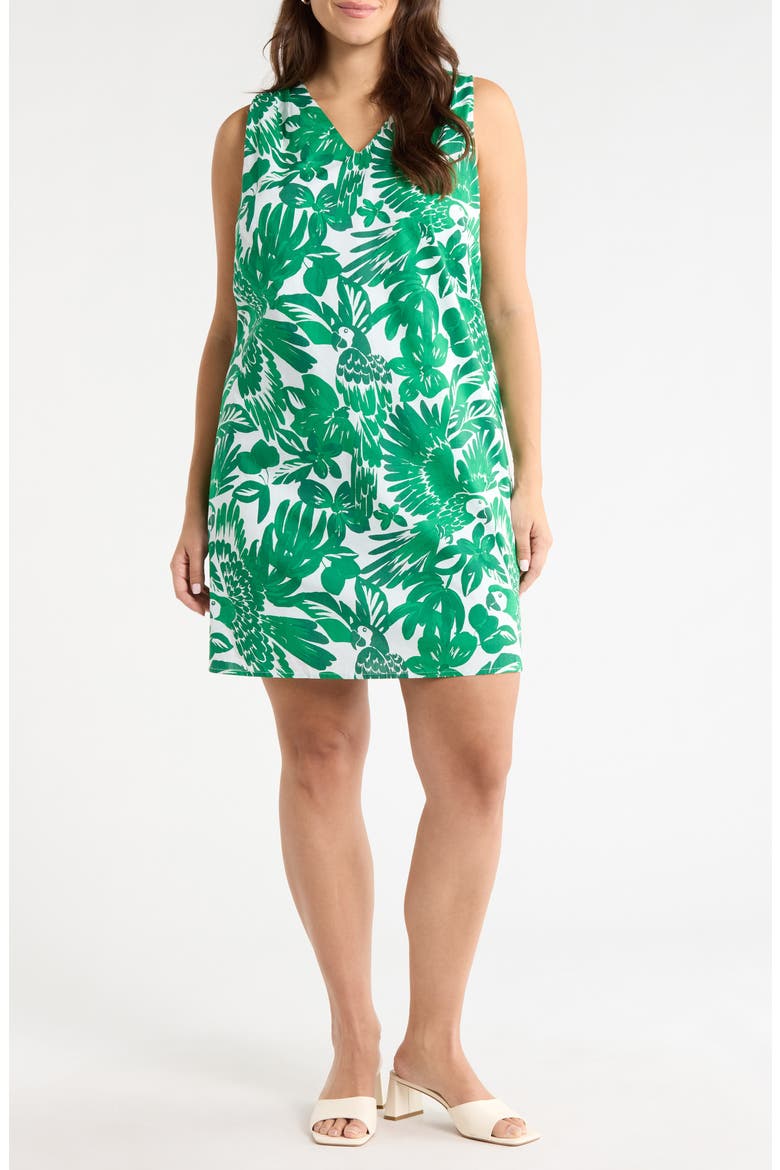 Masey Tropical Lerry Cotton Shift Minidress, Main, color, WHITE-GREENS