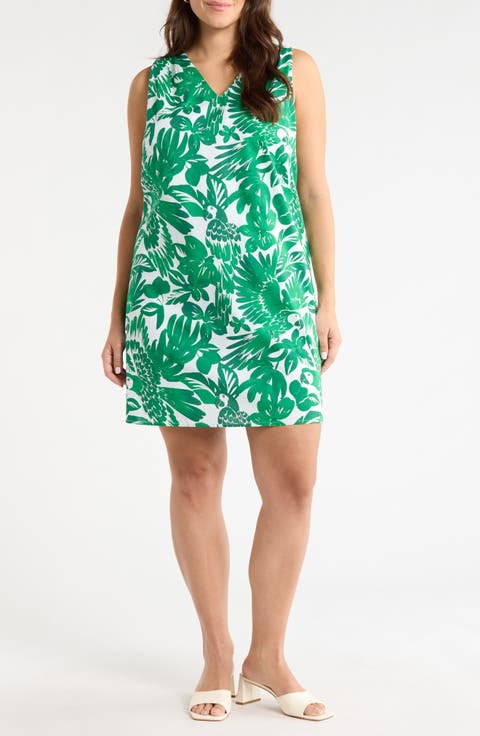Masey Tropical Lerry Cotton Shift Minidress (Plus)