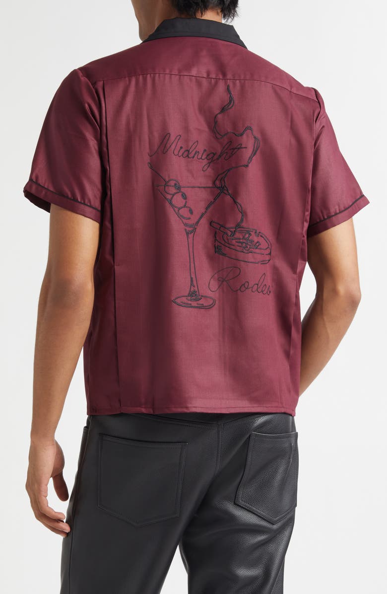 MIDNIGHT RODEO Chain Stitch Piped Voile Camp Shirt, Alternate, color, Cherry