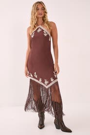 NASTY GAL Halter Neck Tassel Mini Dress