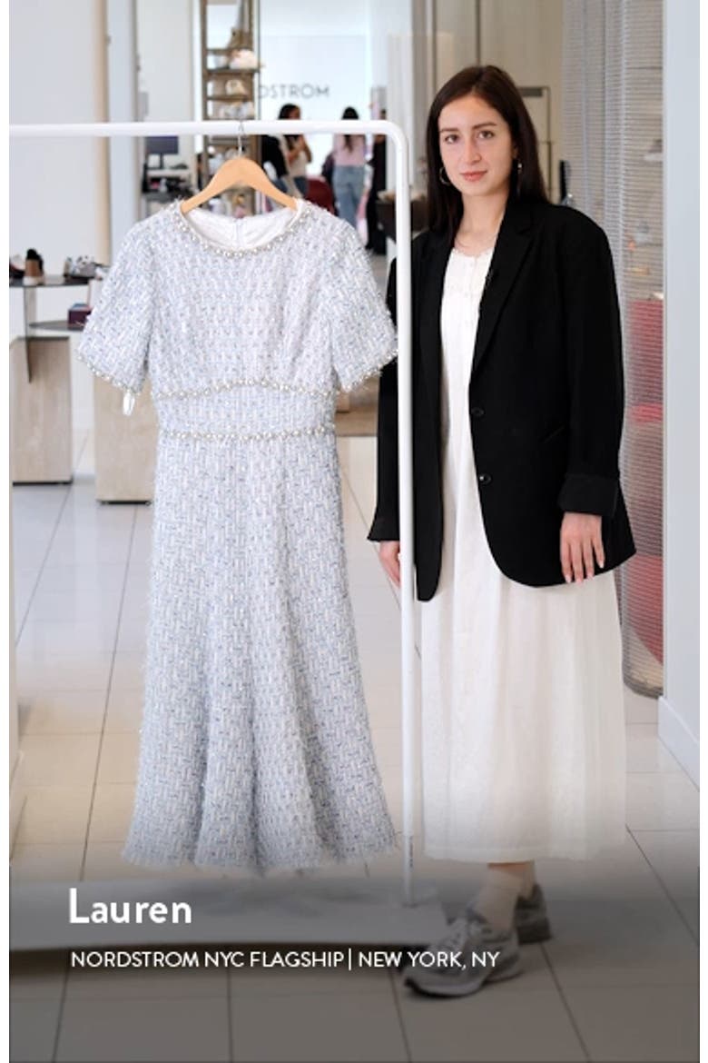 Short Sleeve Beaded Trim Boucle Midi Dress video