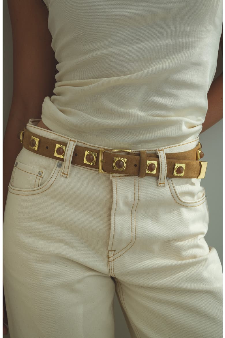 No. 2 Stud Leather Belt, Alternate, color, CARAMEL SUEDE/ GOLD
