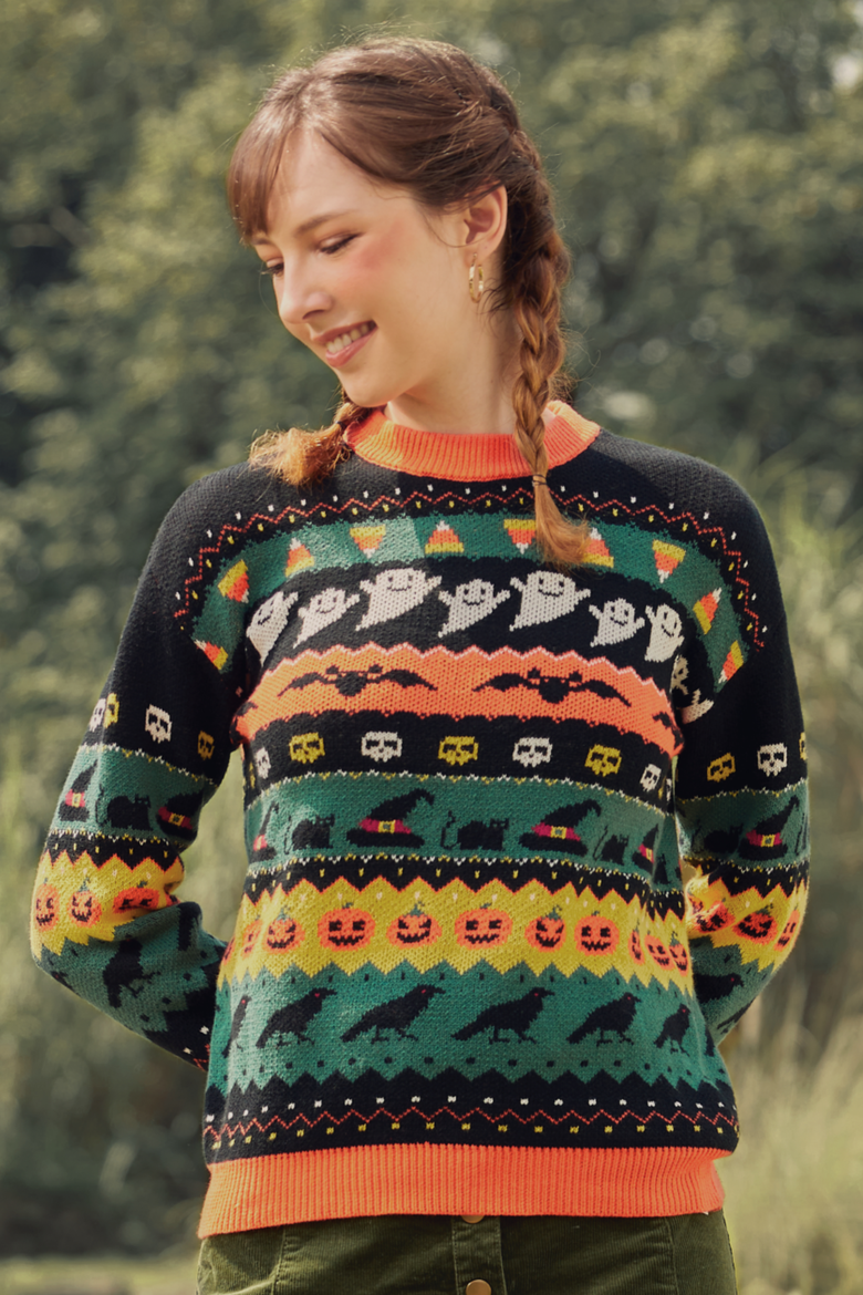 Fright Night Delight Fair Isle Halloween Sweater, Alternate, color, Candy Corn