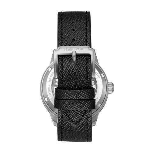Heritor Automatic Argento Leather-band Watch In Black
