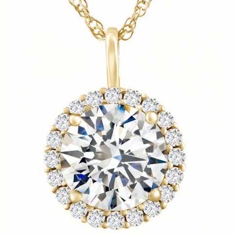 Certified 3 1/2ct Halo Diamond Pendant 14k Gold Women's Necklace Lab Grown