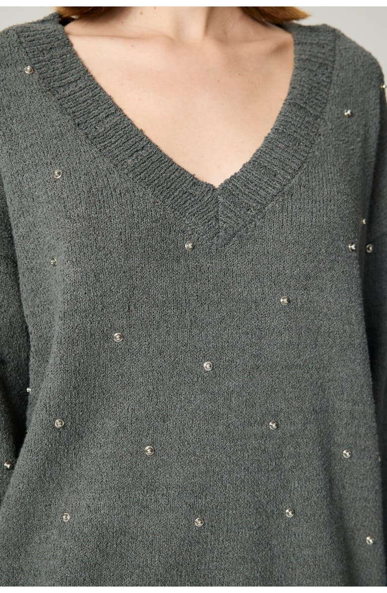 Nocturne Embellished V-Neck Knit Sweater, Alternate, color, Anthracite
