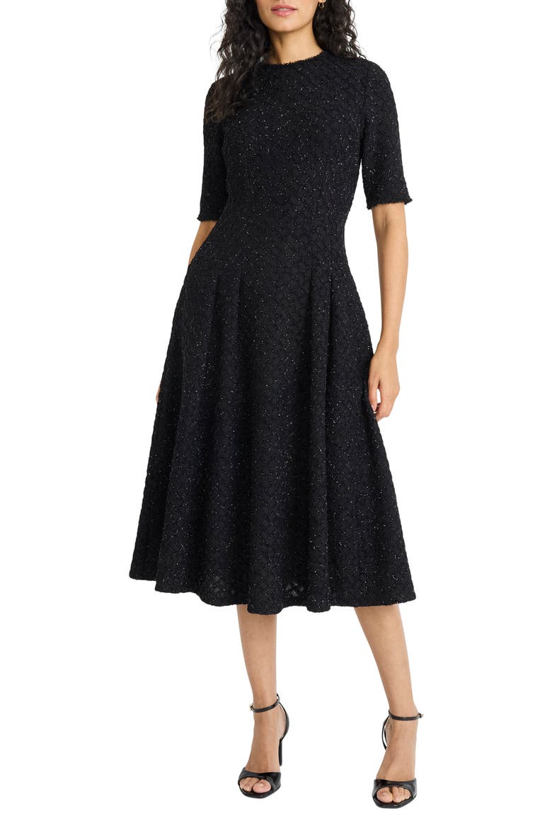 Metallic Fit & Flare Midi Dress, Main, color, BLACK