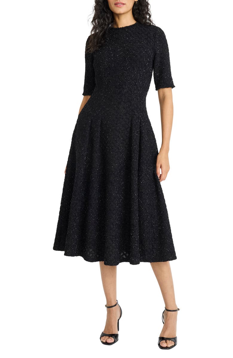 Maggy London Metallic Fit & Flare Midi Dress, Main, color, Black