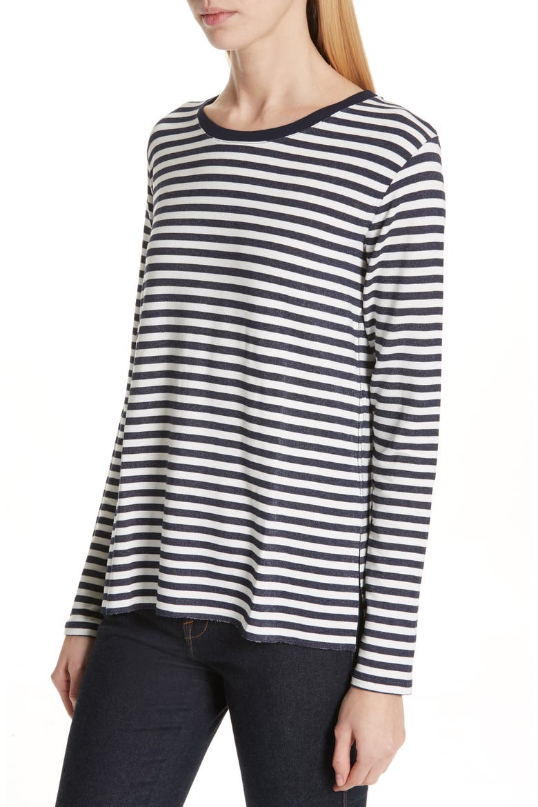Stripe French Terry Top, Alternate, color, MILK/ MARINE