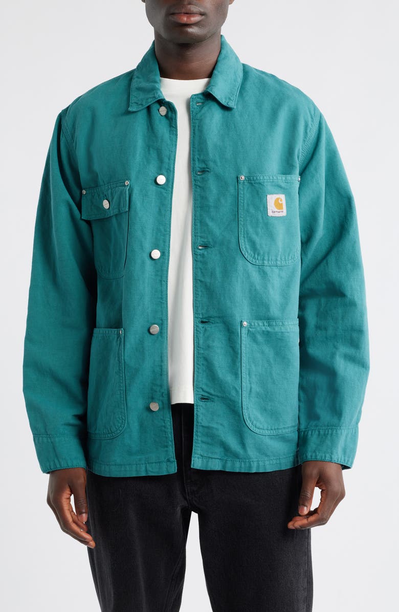 Carhartt Work In Progress Walter Cotton & Linen Canvas Chore Coat, Main, color, Saguaro (Garment Dyed)