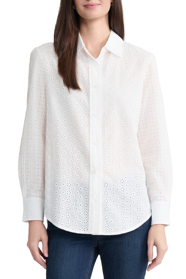 Eyelet Front Button Shirt, Main, color, NATURAL WHITE