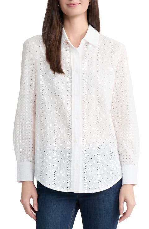 Eyelet Front Button Shirt (Petite)