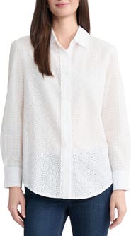 Jones New York Eyelet Front Button Shirt