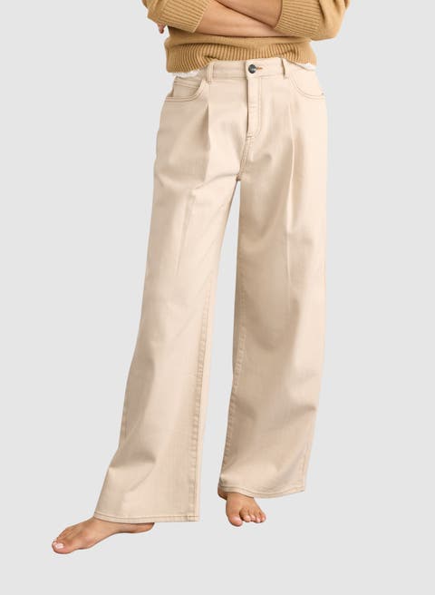 Maria Pleated Front Wide Leg Jeans