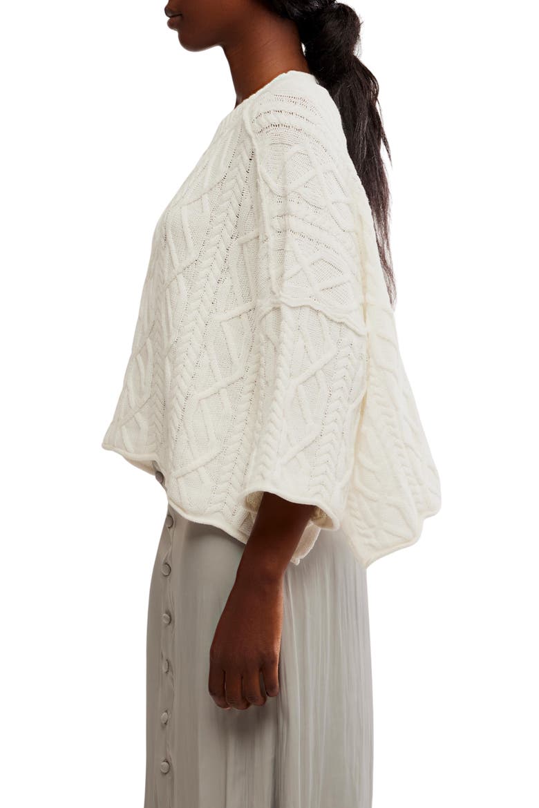 Washed Ashore Cable Stitch Cotton Sweater, Alternate, color, WHITE