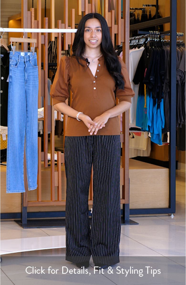 Coralee Puff Sleeve Mixed Media Henley Top, sales video thumbnail