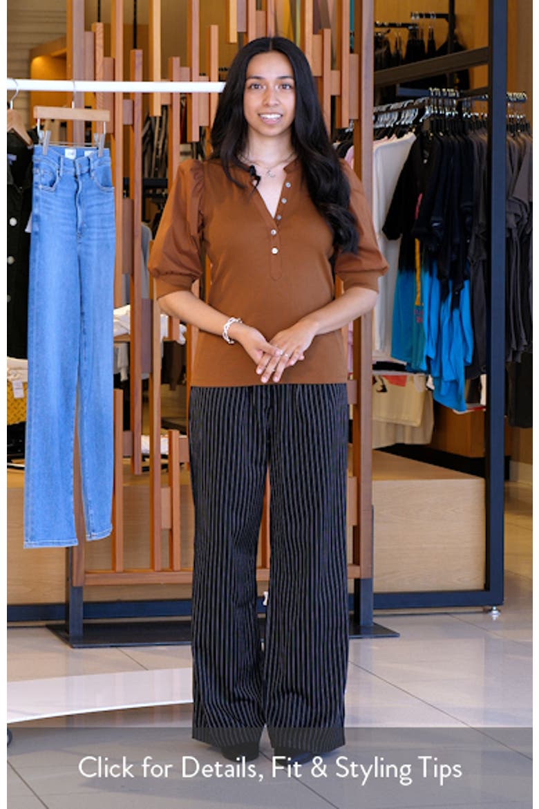Coralee Puff Sleeve Mixed Media Henley Top video