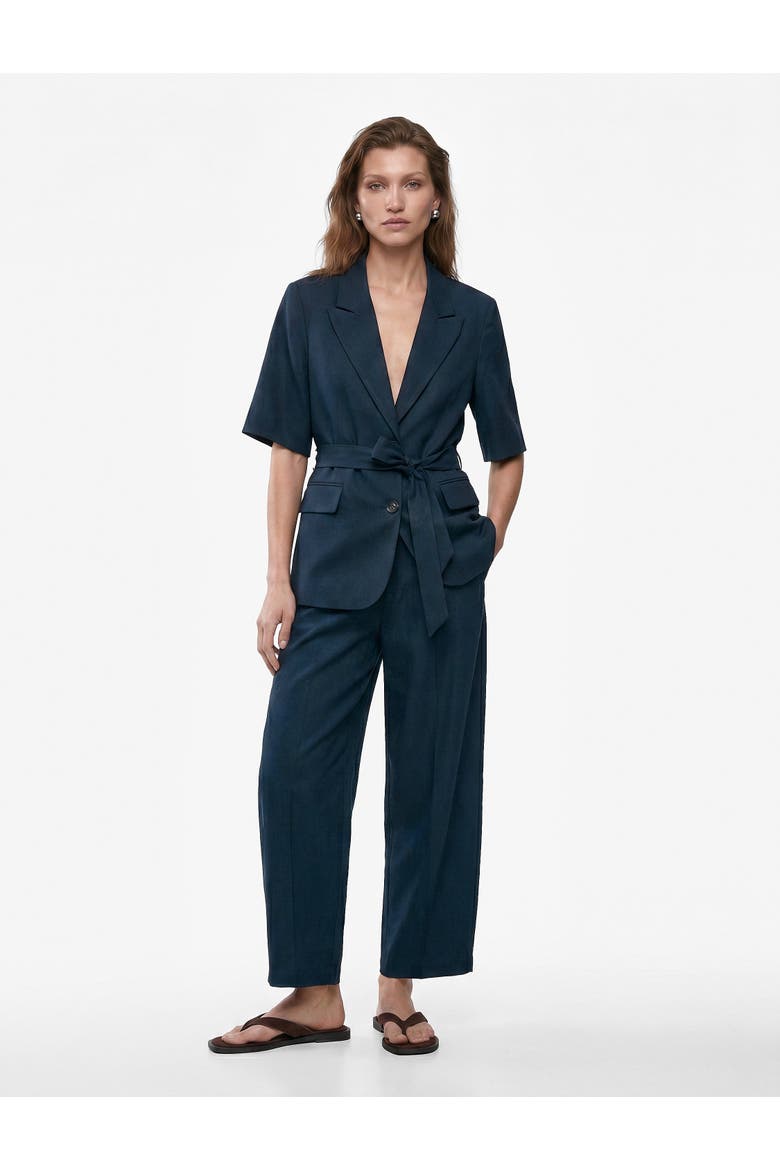 Relaxed Fit Short Sleeve Belted Blazer, Main, color, NAVY BLUE
