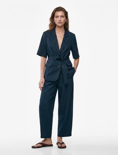Relaxed Fit Short Sleeve Belted Blazer