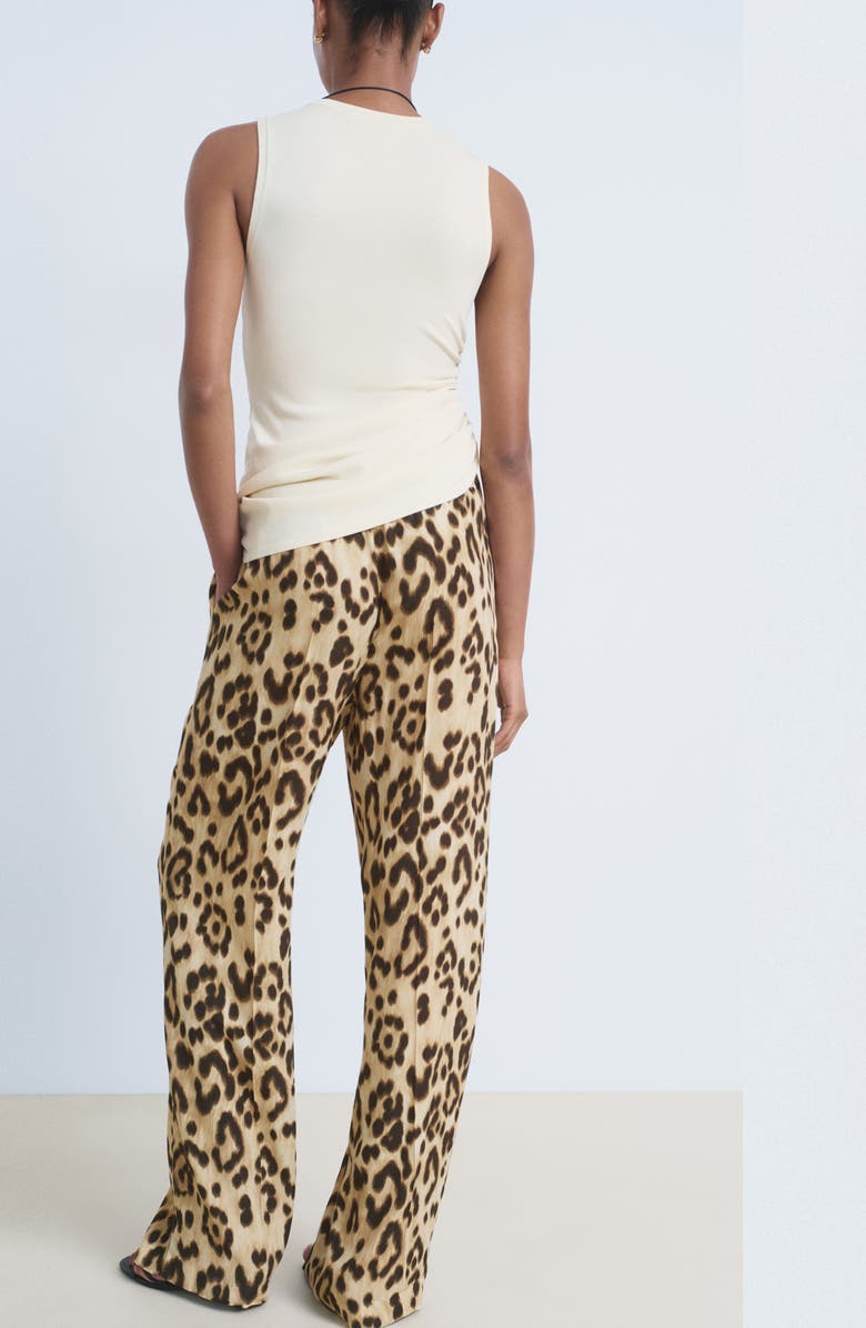 MANGO Bernie Print Wide Leg Drawstring Pants, Alternate, color, Beige