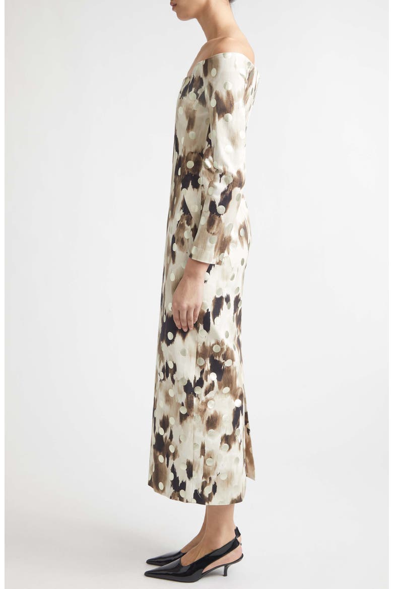 Ikat Polka Dot Off the Shoulder Midi Dress, Alternate, color, CREAM MULTI
