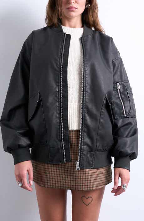 Topshop Oversize Faux Leather Bomber Jacket