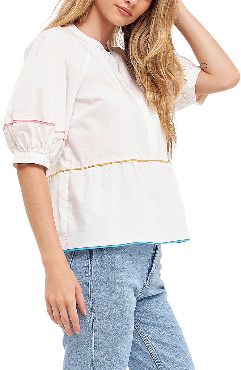 English Factory Piping Detail Blouse, Alternate, color, Ivory