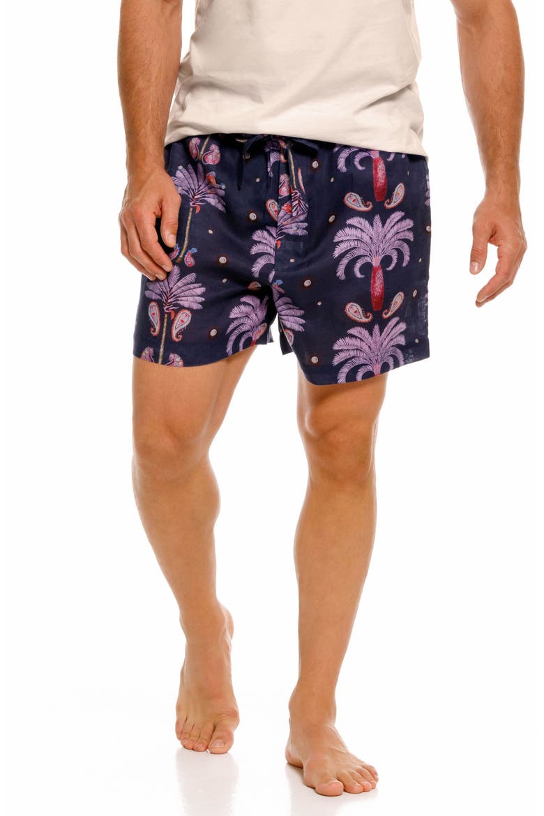 Ben Riviera Palms Blue Linen Pajama Shorts, Main, color, BLUE