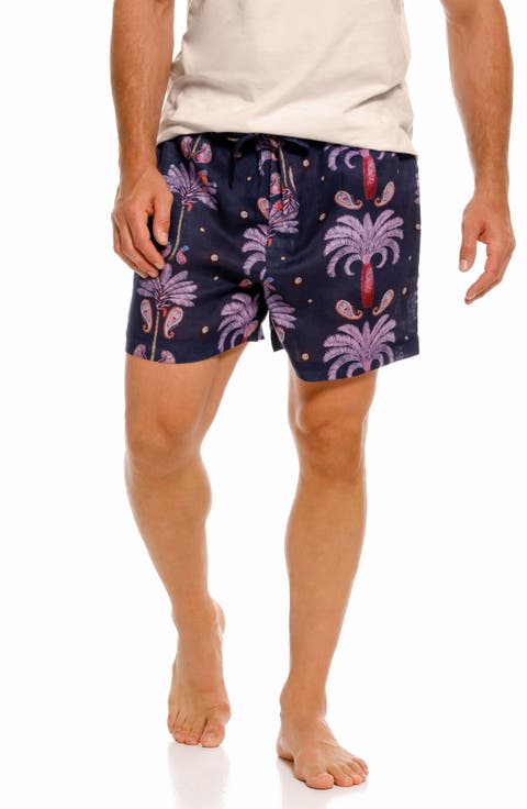 Ben Riviera Palms Blue Linen Pajama Shorts