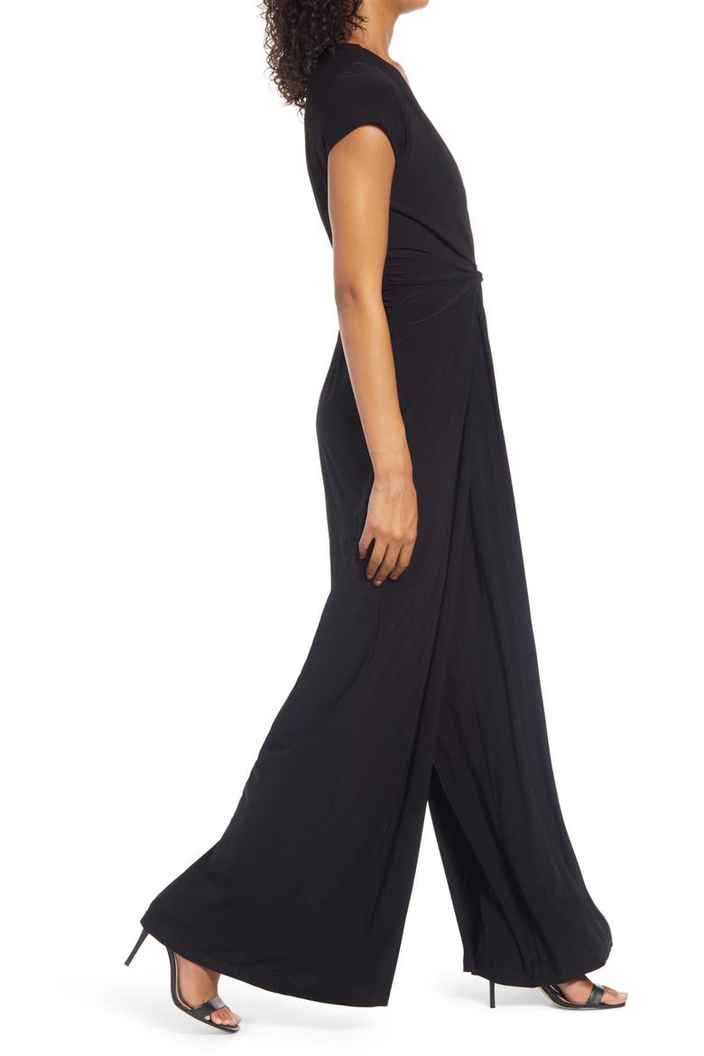 Twist Front Jersey Jumpsuit, Alternate, color, BLACK