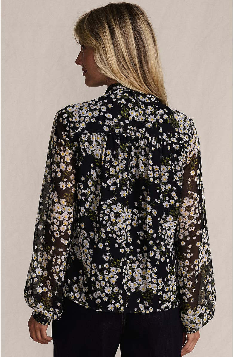 Lands' End Chiffon Removable Tie Neck Blouse, Alternate, color, Black Tossed Daisies
