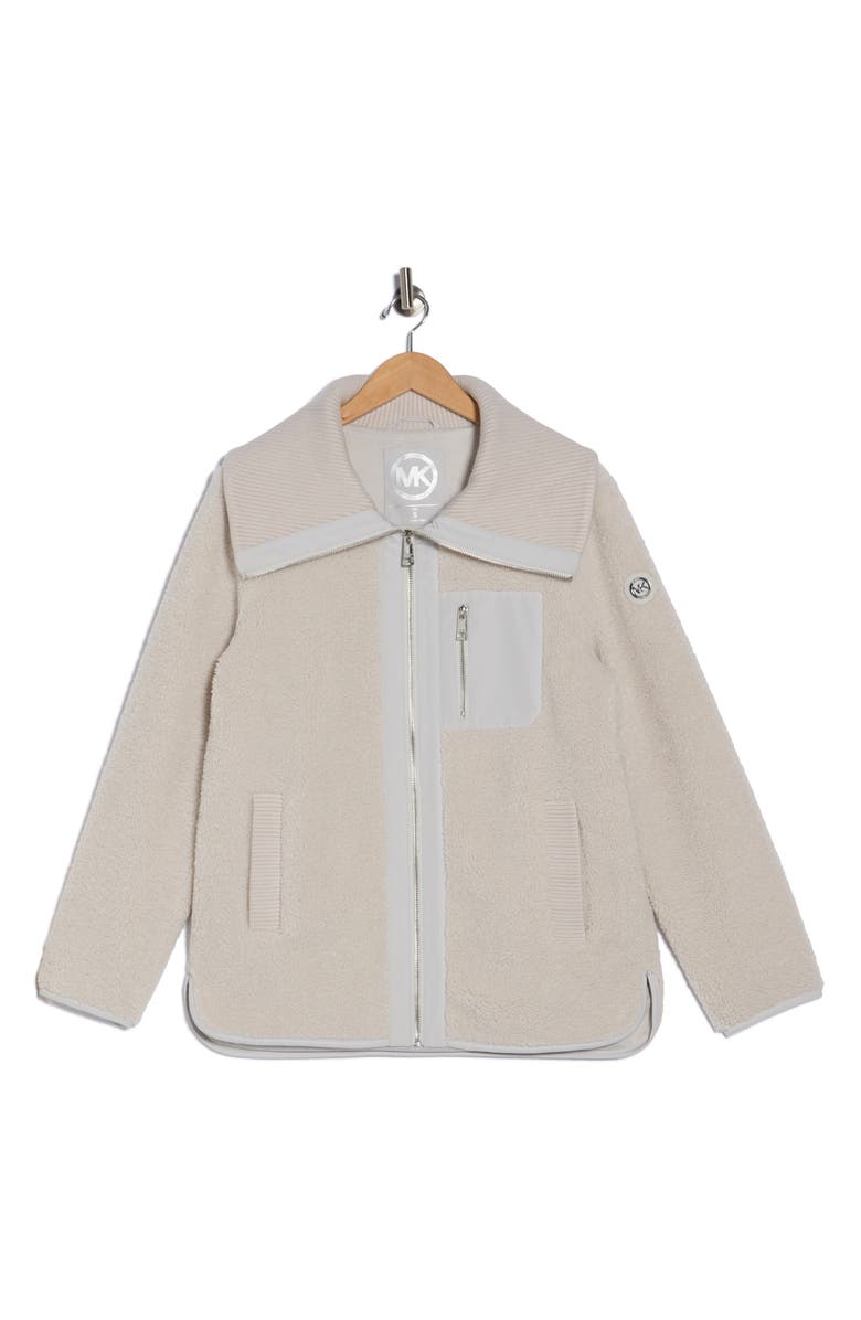 Michael Kors Zip Fleece Jacket, Alternate, color, Ivory/ Carbon Grey