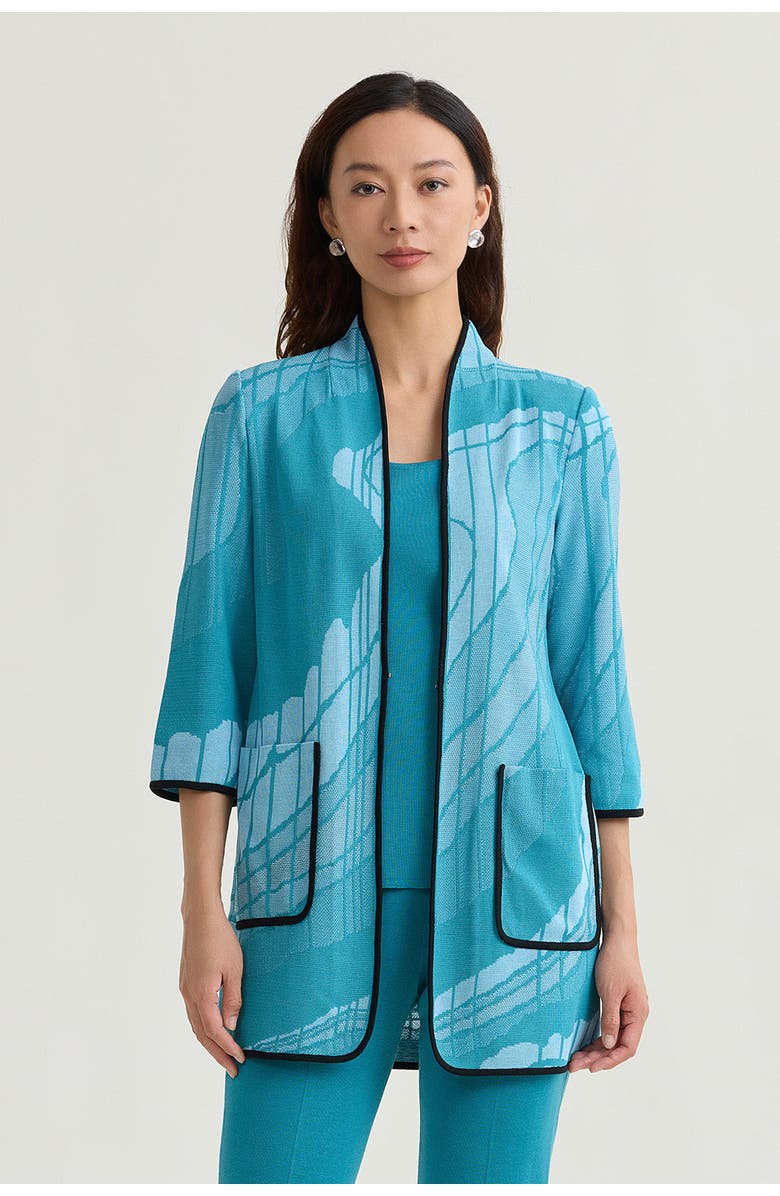 Ming Wang Heritage Geoprint Jacquard Knit Jacket, Main, color, Serene/Nebula/White/Black