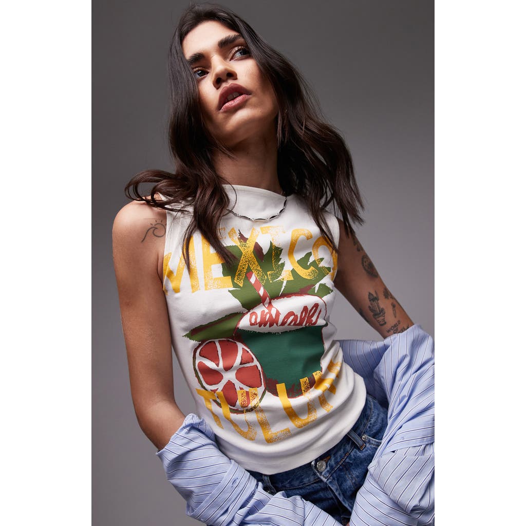 TOPSHOP TOPSHOP TULUM MEXICO COTTON GRAPHIC TANK