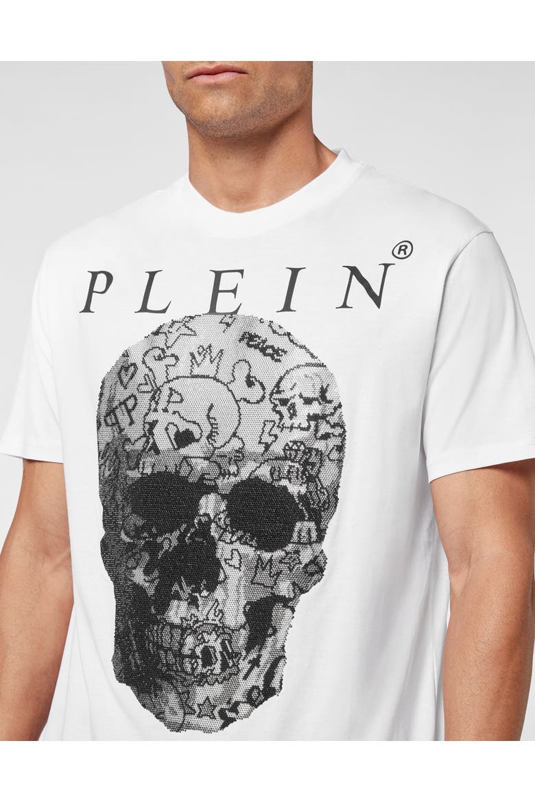 T-Shirt Round Neck Skull Men, Alternate, color, white
