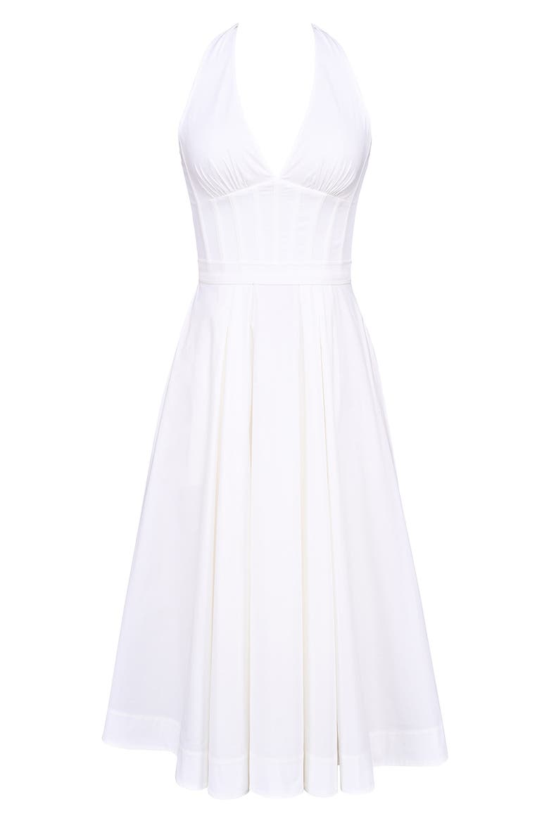 allena halter stretch cotton midi dress House OF CB Corset-Bodice Stretch-Cotton Midi Dress