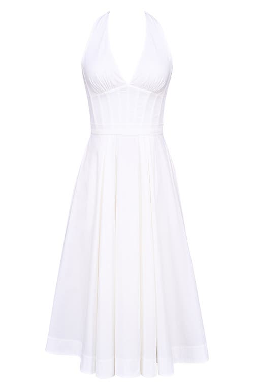 House Of Cb Allena Halter Stretch Cotton Midi Dress In White